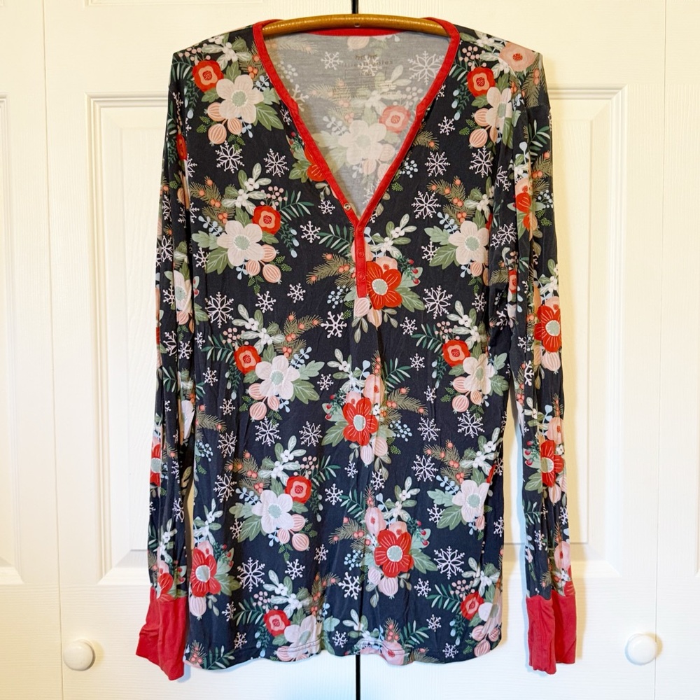 Little Sleepies Floral Pointsettia Bamboo Pajama Top Adult Womens Size Large PJs